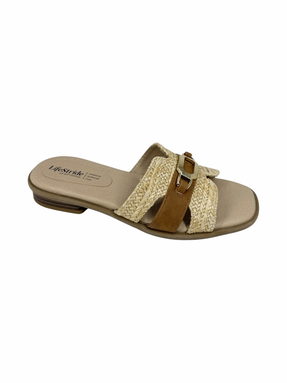 LifeStride Women's Royalty Bit Open Toe Slide Sandals Natural Size 6.5M